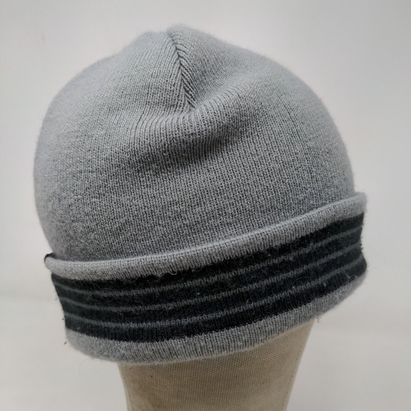 Adidas Men's Knit Beanie Hat Gray One Size Striped 100% Acrylic Warm Soft