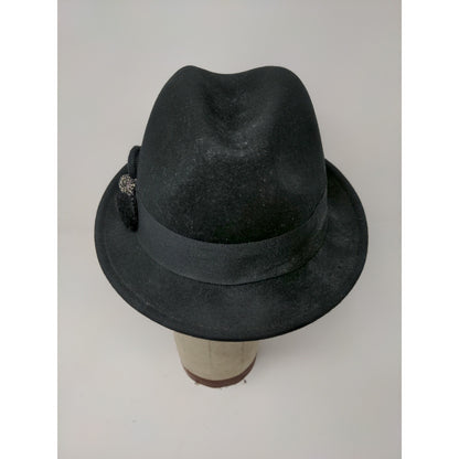 Scala Collezione 100% Wool Fedora Hat OS Black Gem Fabric Flower Accent
