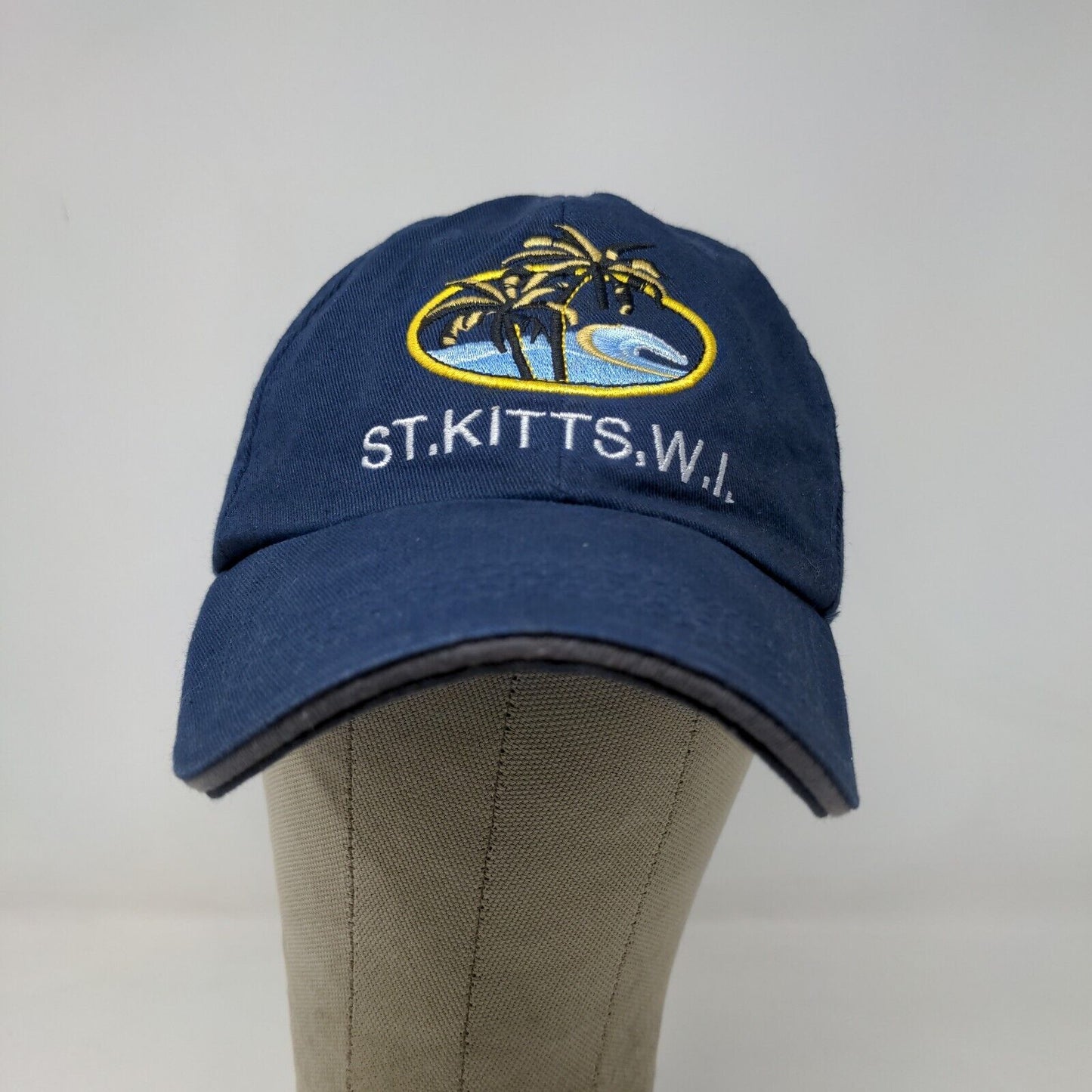 St. Kitts & Nevis Men's Strapback Hat Blue 58CM Embroidered Beach Logo