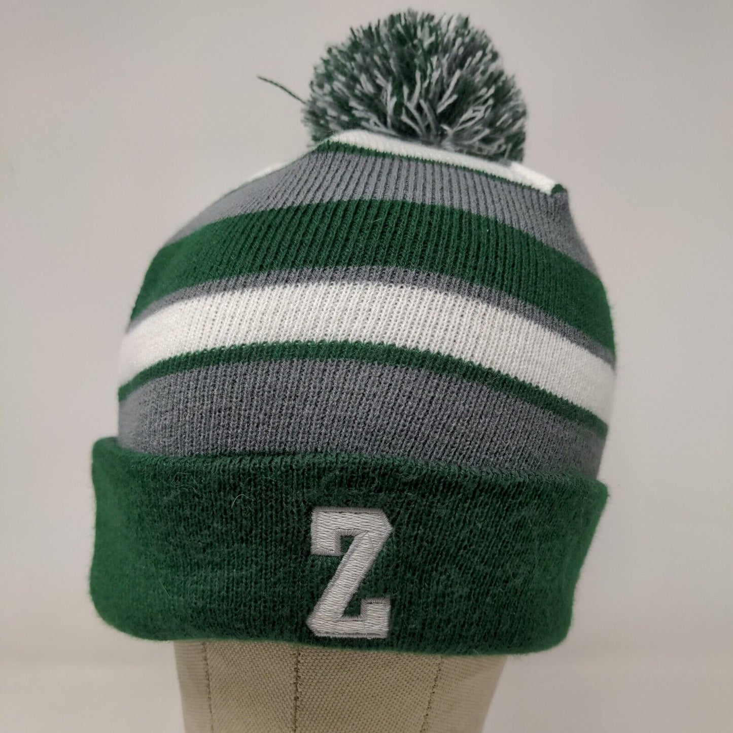 Holloway Men's Beanie Cap Hat Green Gray Striped OSFM Embroidered Z Logo