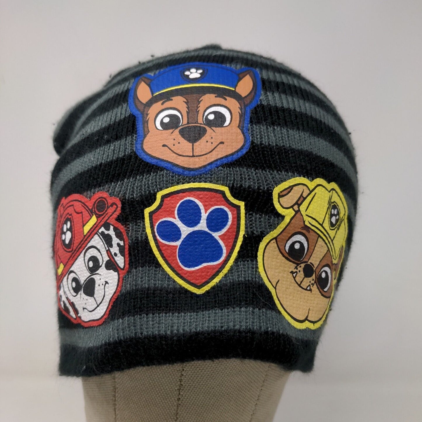 Nickelodeon Boys Paw Patrol Beanie Hat Cap Gray Black OSFM Striped Graphic