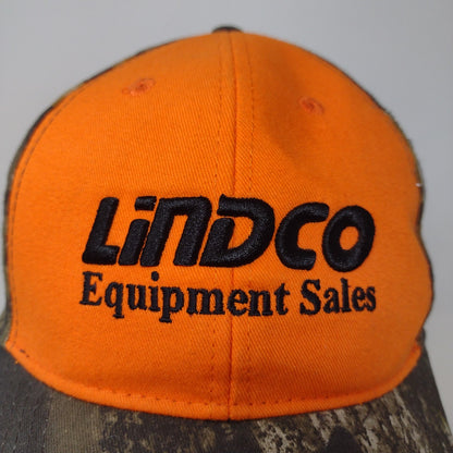 Lindco Equipment Orange & Camo Strapback Hat Embroidered Spell Out Logo