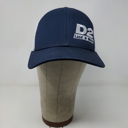 D2 Land & Water Snapback Mesh Back Hat Blue White Adjustable Embroidered Logo
