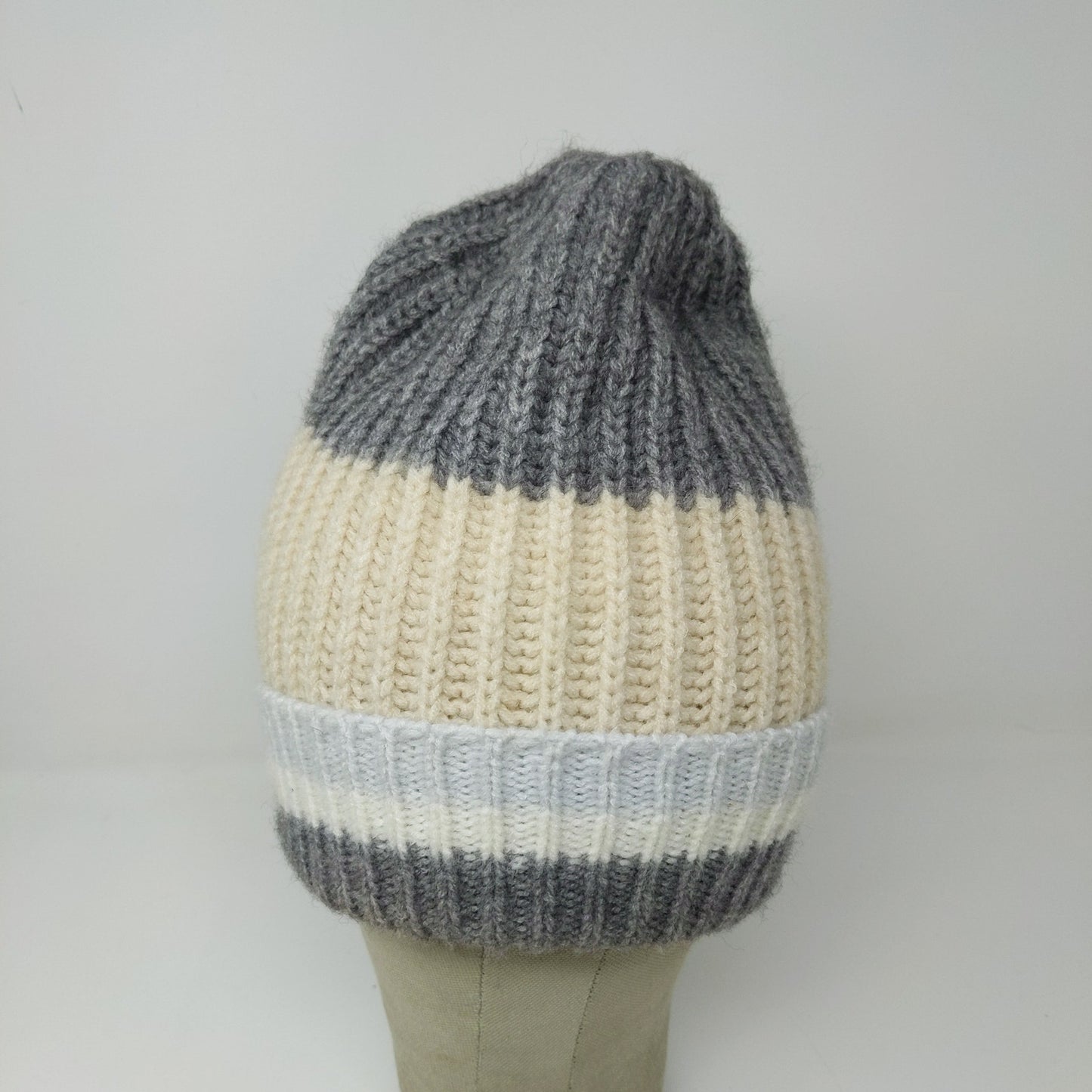 Old Navy Toboggan Beanie Hat Gray Cream White Striped OSFA Acrylic Blend