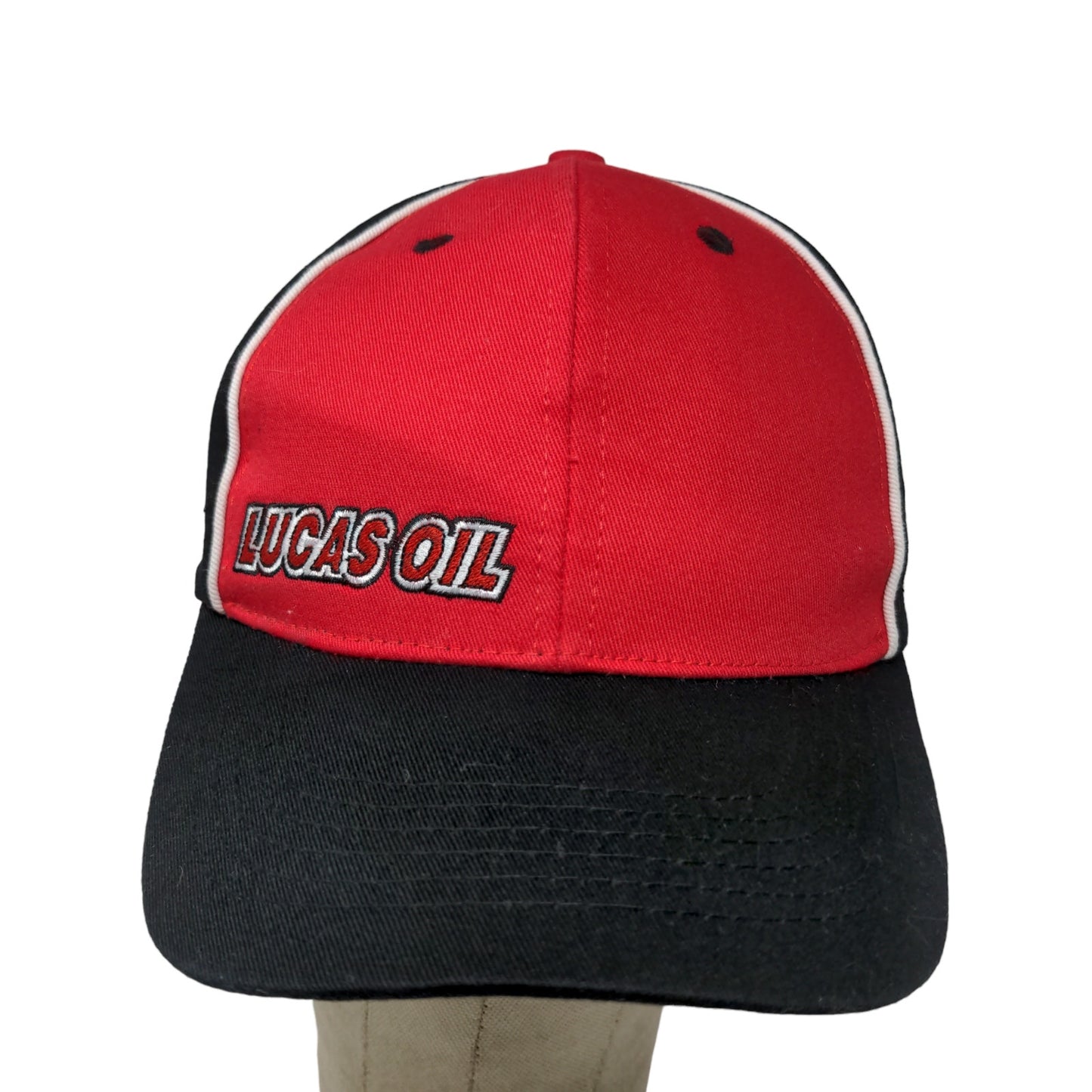Lucas Oil Men's Snapback Hat Black Red Adjustable Embroidered Logo