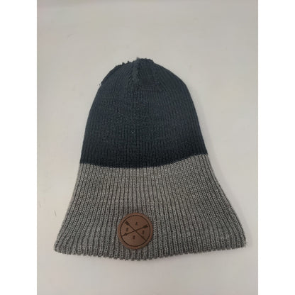 Beanie Hat Blue & Gray Patch Logo 100% Acrylic Made in Canada SDRV