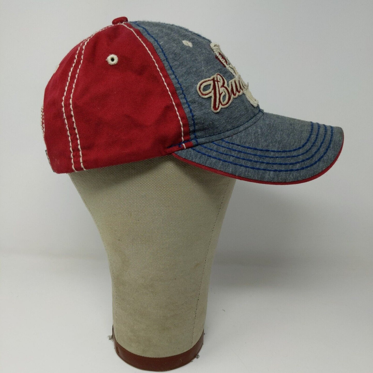 Budweiser Strapback Hat Embroidered Logo Red & Gray Adjustable