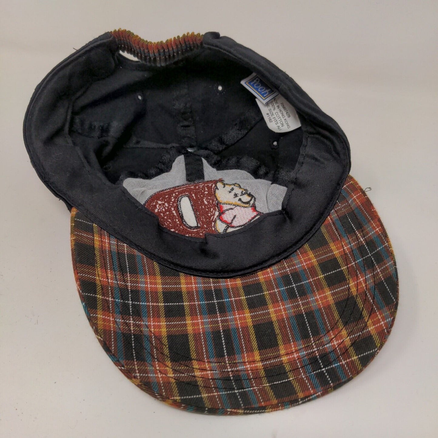 Winnie The Pooh Women's Stretchy Hat Black & Plaid Embroidered Logo