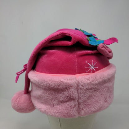 Dreamworks Trolls Girl's Poppy Christmas Cap Hat Pink Vegan Fur Pom Pom