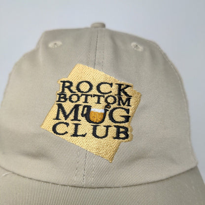 Rock Bottom Mug Club Men's Hat Tan Adjustable Embroidered Logo Slideback