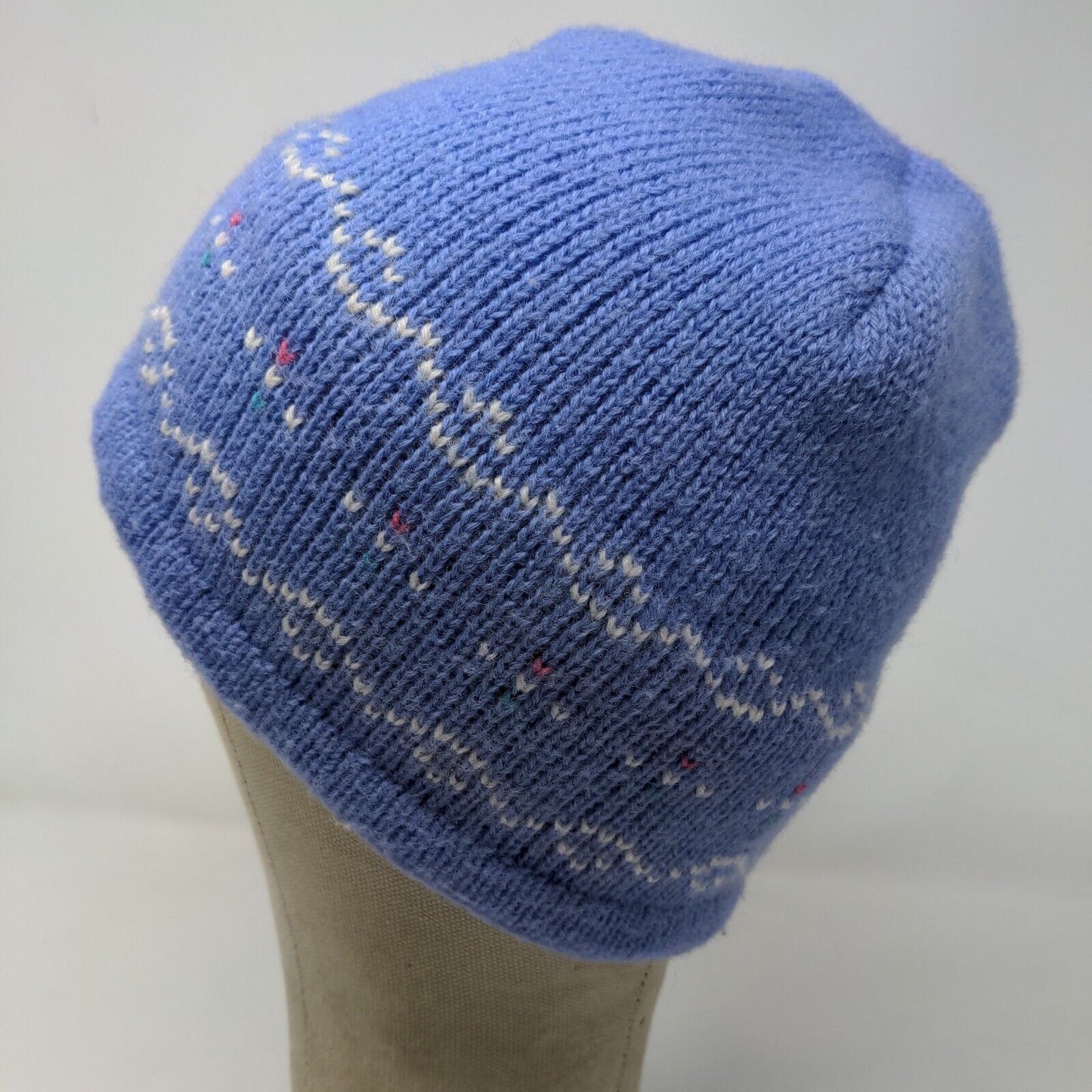 Wigwam Woolen Mills Women's Knit Beanie Ski Hat Fair Isle Blue Vintage Made USA