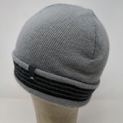 Adidas Men's Knit Beanie Hat Gray One Size Striped 100% Acrylic Warm Soft