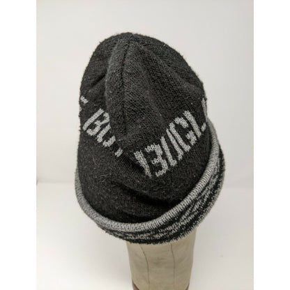 Bugle Boy Beanie Cap Hat Diamond Spell Out Black & Gray Fair Isle Pattern
