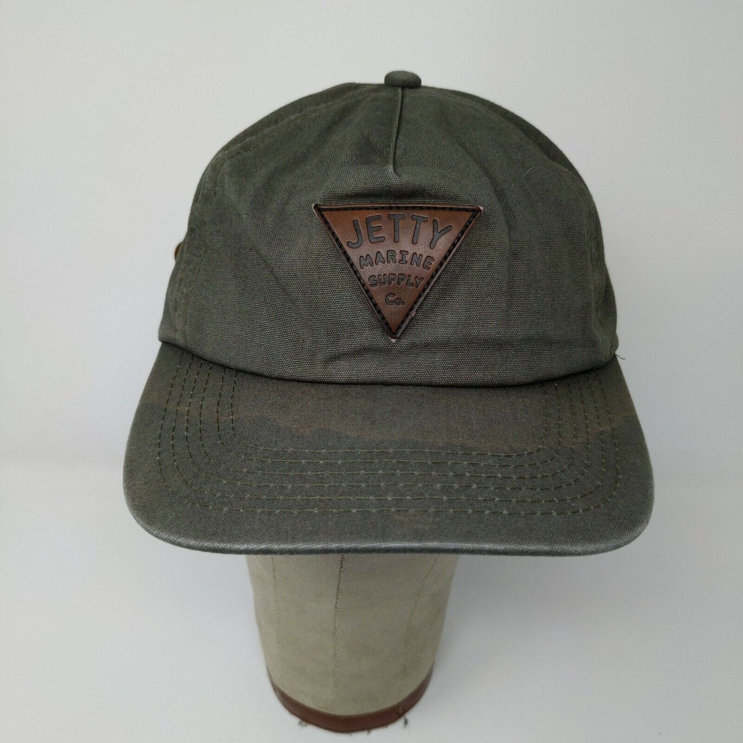 Jetty Life Marine Supply Olive Green Cap Hat Adjustable Leather Strap Buckle