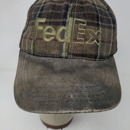 FedEx Mens Slideback Hat Brown Plaid OSFA One Size Embroidered Logo