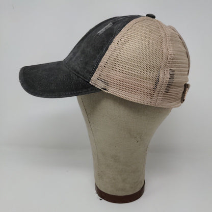 Women's Ponyflo Gray Denim Baseball Hat Cap Meshback Distressed One Size