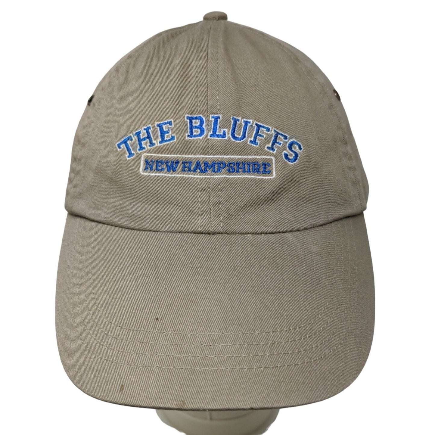 Anvil Men's Slideback Hat Tan Adjustable Embroidered New Hampshire The Bluffs