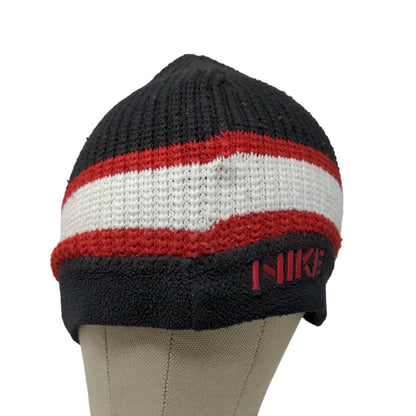 Nike Men's Fleece Knit Beanie Hat Black Striped Embroidered Logo