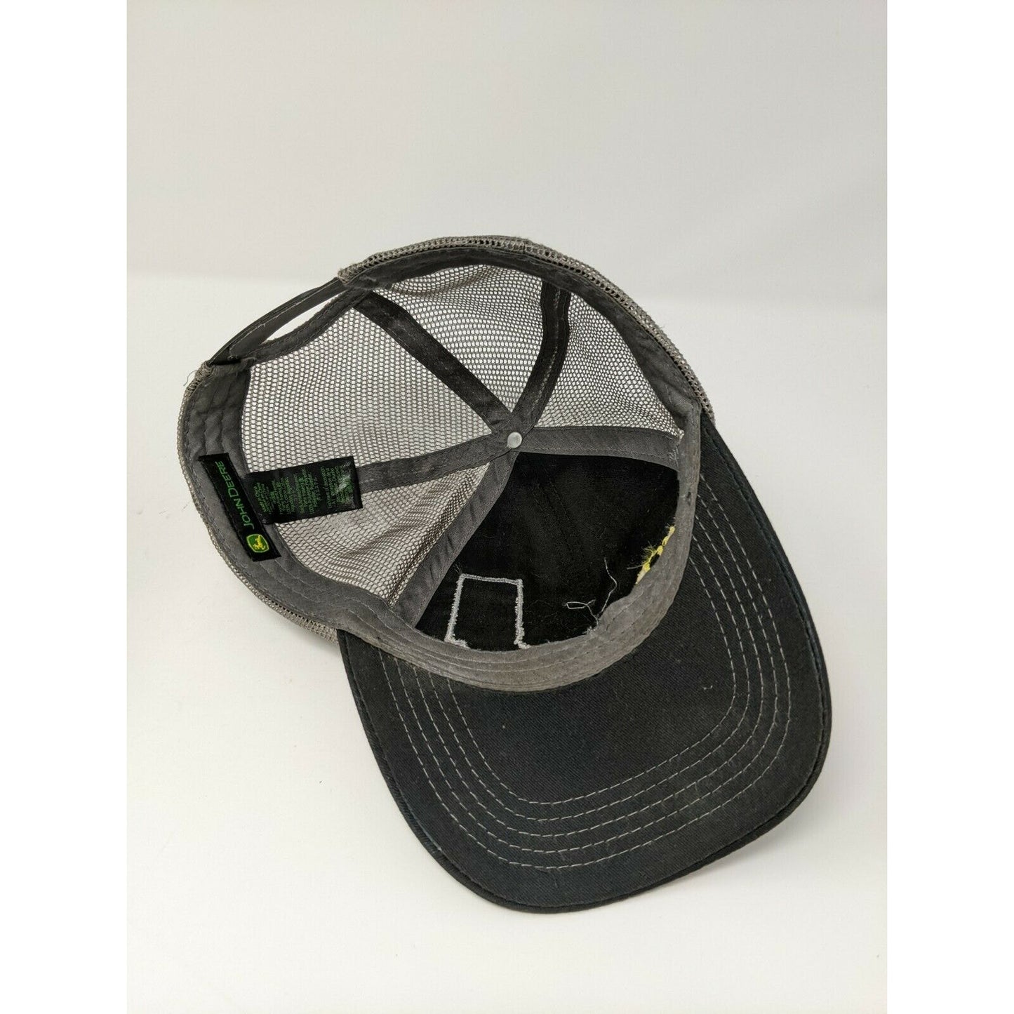 John Deere Brand Trucker Hat Meshback Snapback Build Indiana Black & Grey