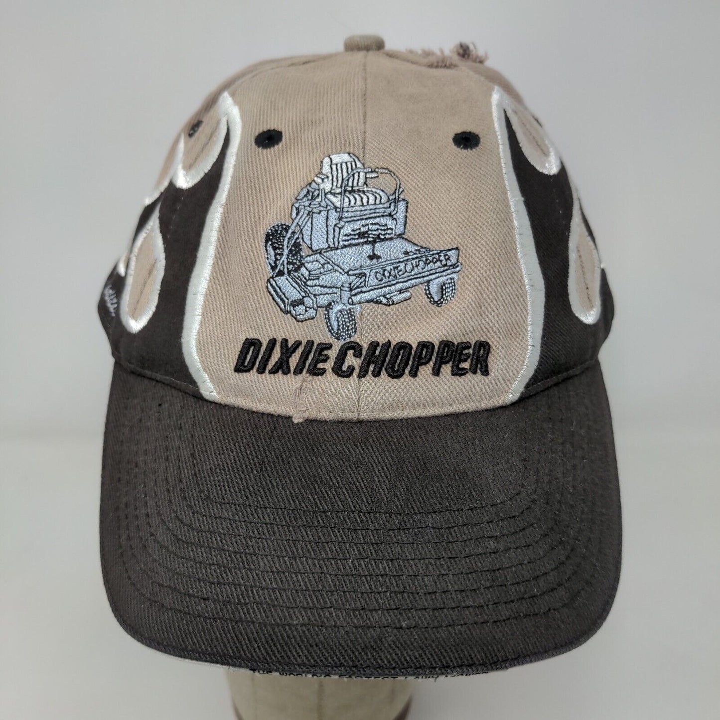 Dixie Chopper Men's Strapback Hat Tan Black OSFM Embroidered Flames Logo