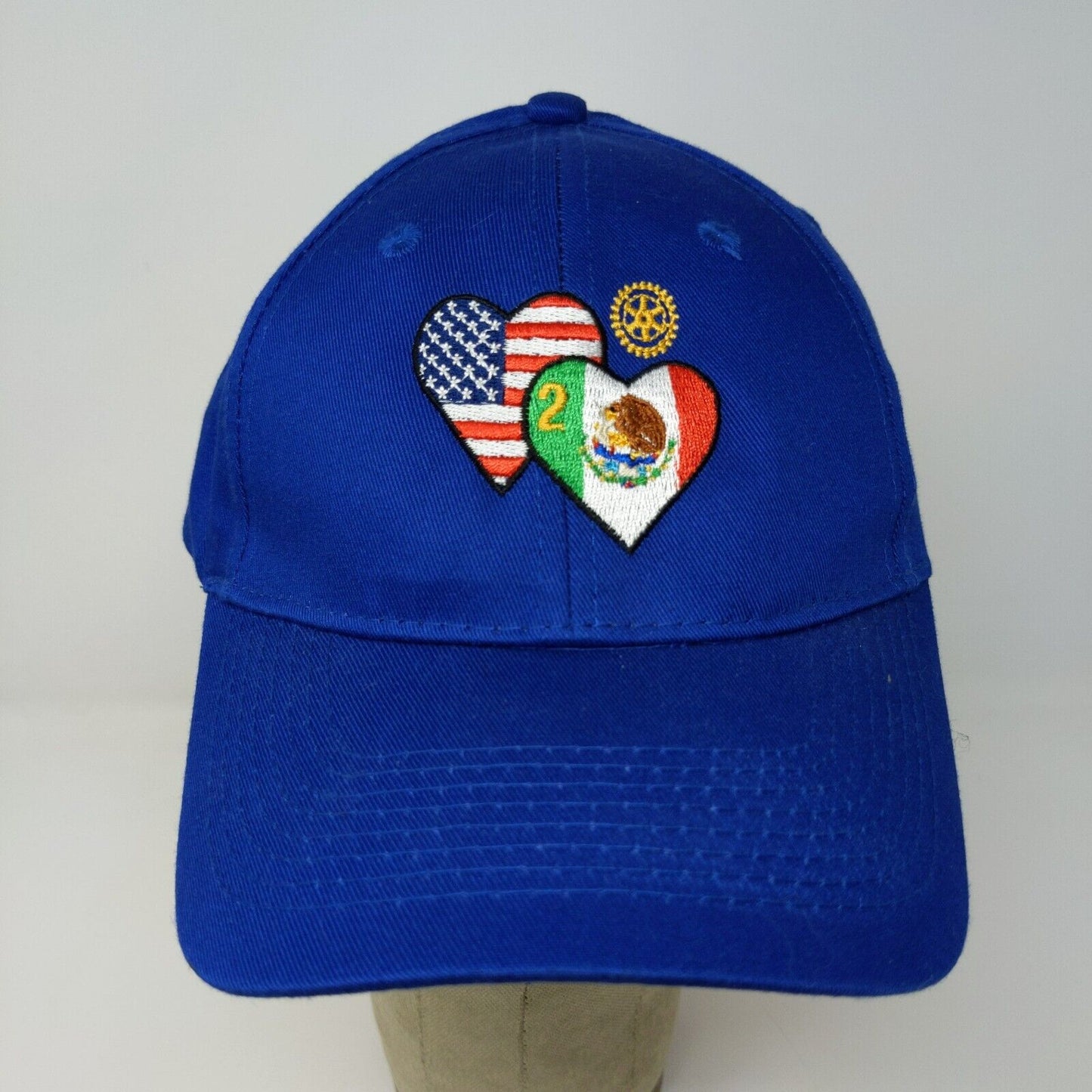 International Rotary Club Queensboro USA Mexico Flag Blue Hat Cap Adjustable