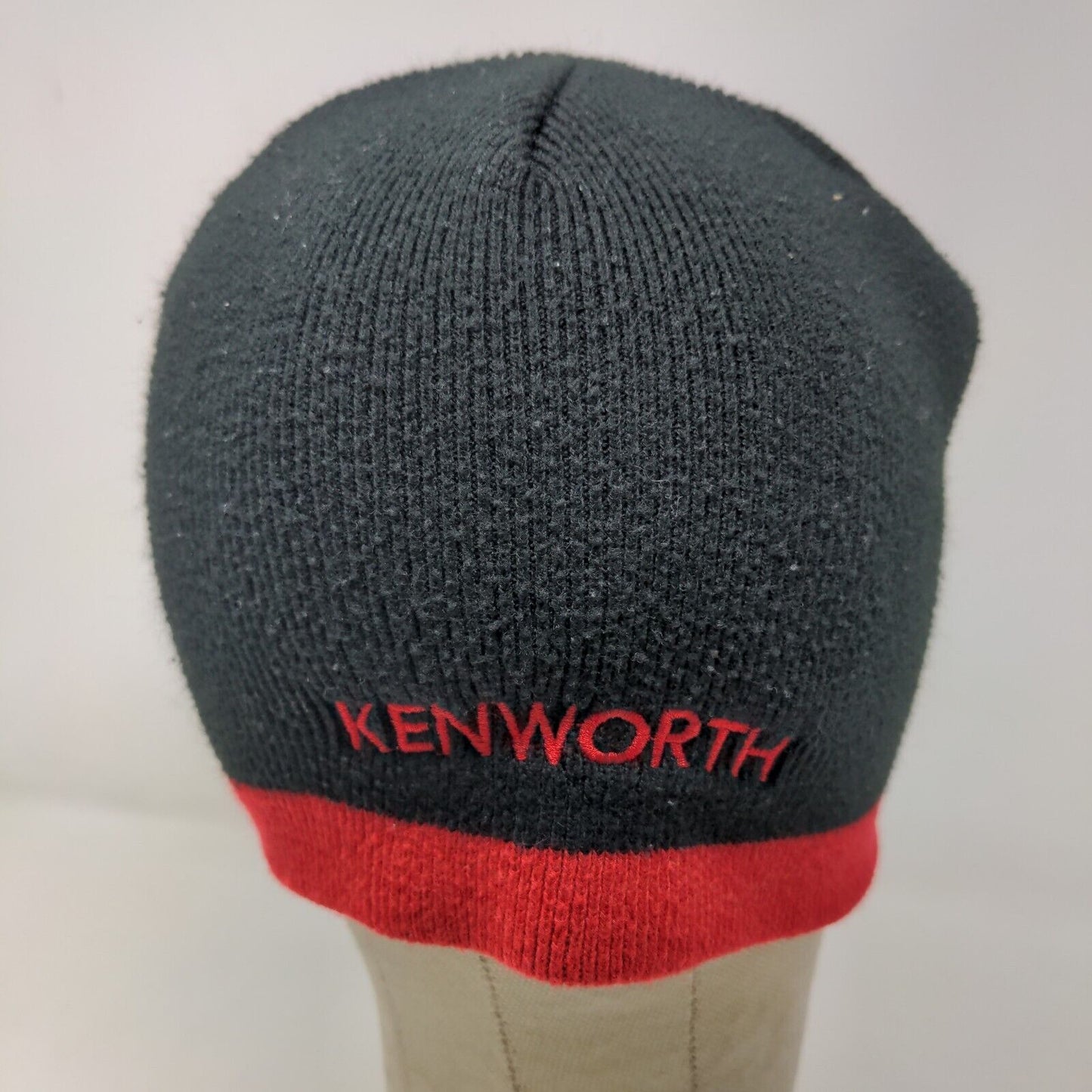 KW Kenworth Men's Beanie Hat Black Red Embroidered Logo Spell Out