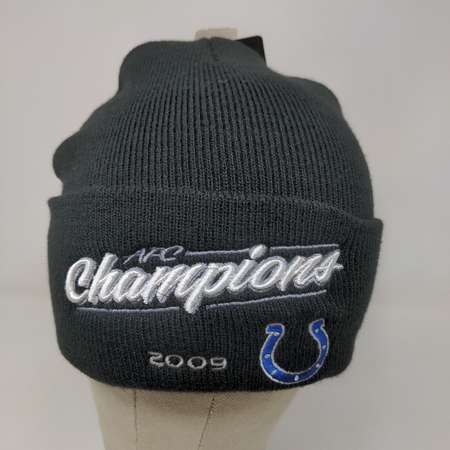 Reebok NFL Men's Colts AFC Champions 2009 Knit Beanie Hat Black OSFA W/Tags