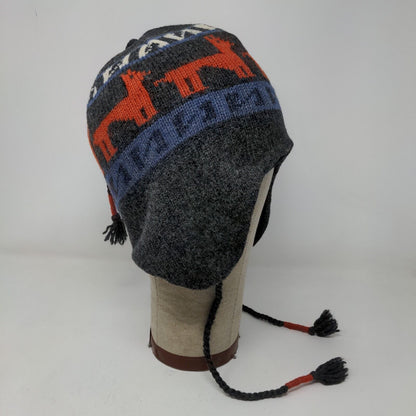 Unbranded Men's Knit Beanie Hat Gray OSFM Wool Blend Lined Llama Pattern