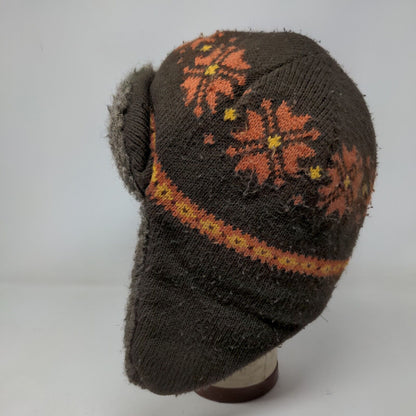 Unbranded Men's Knit Trapper Hat Fair Isle Brown One Size Ear Flaps Vegan Fur