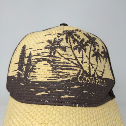 Costa Rica Men's Mesh Back Snapback Hat Brown Tan Straw Beach Graphic