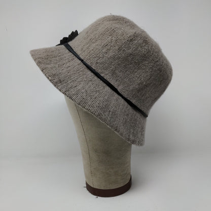 Liz Claiborne Womens Wool Olefin Bucket Hat W/ Flower Gray Black