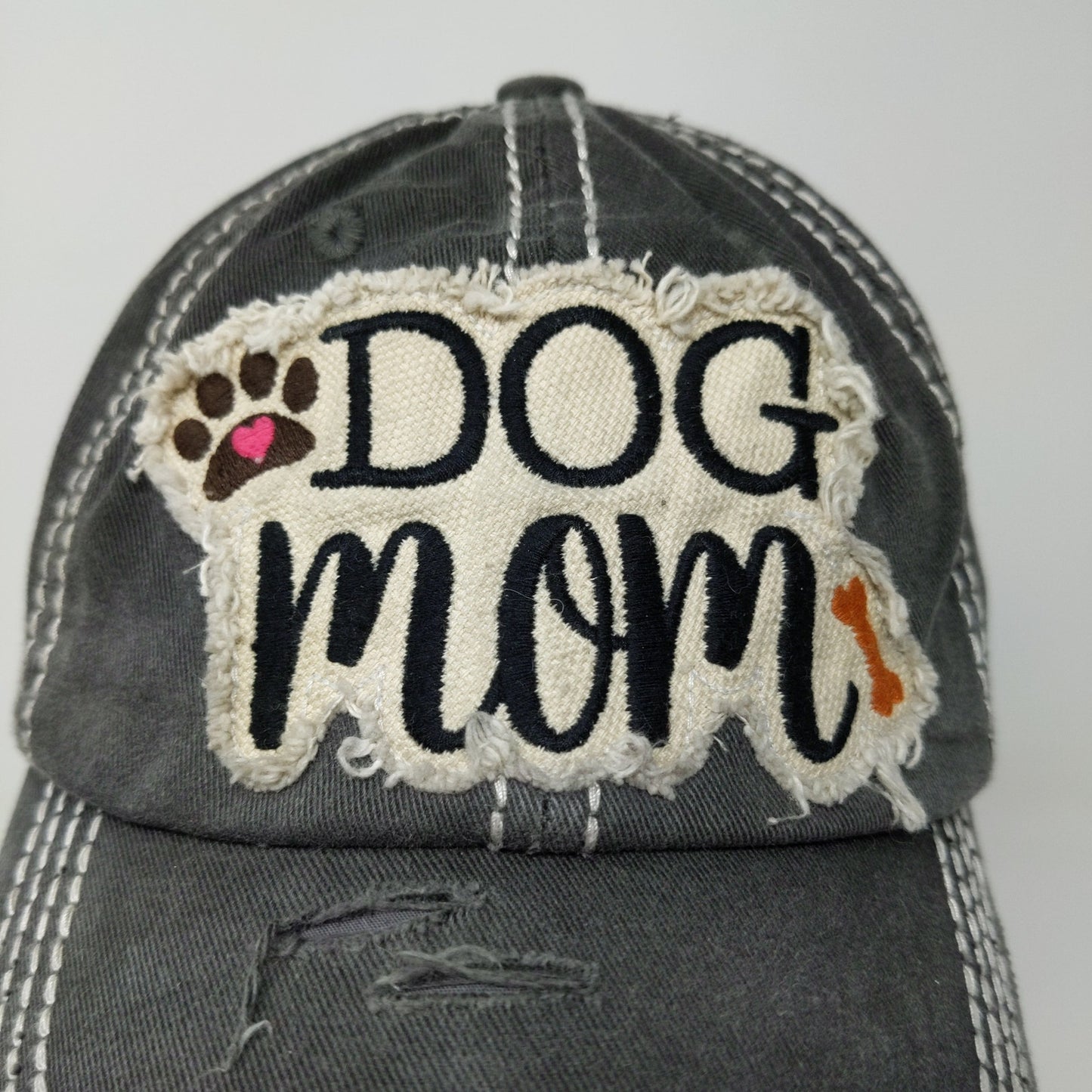 KBETHOS Dog Mom Strapback Hat Distressed Gray Embroidered Patch Logo