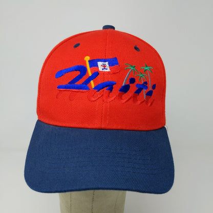 Unbranded Men's Haiti Strapback Hat Blue Red Embroidered Logo