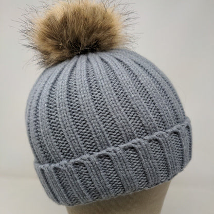 Graydi Men's Beanie Hat Cap Gray Knit 100% Acrylic Patch Logo
