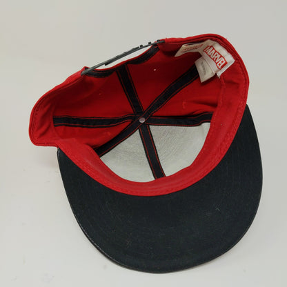 Marvel Deadpool Flat Bill Snapback Hat Embroidered Logo Spell Out Red Black