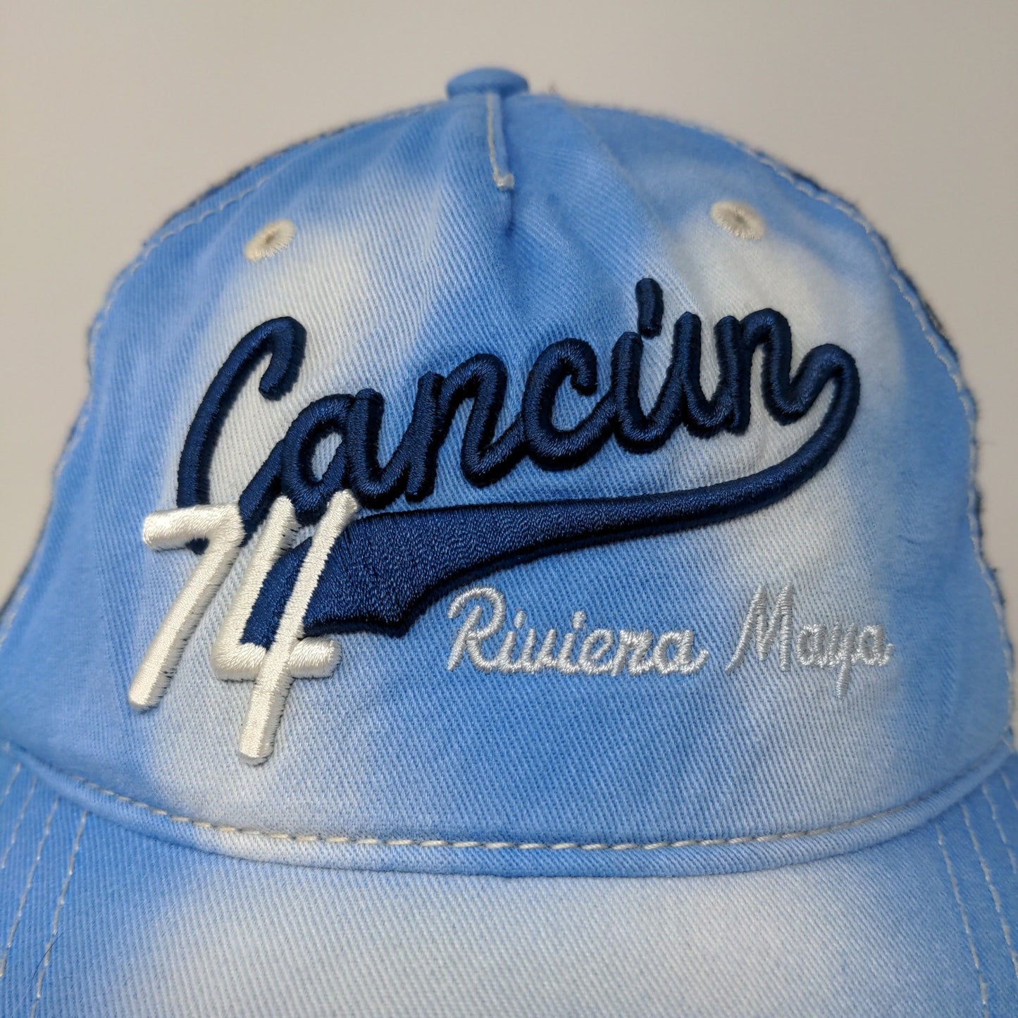 Cancun 74 Riviera Maya Slideback Hat Blue Embroidered Logo One Size Blue
