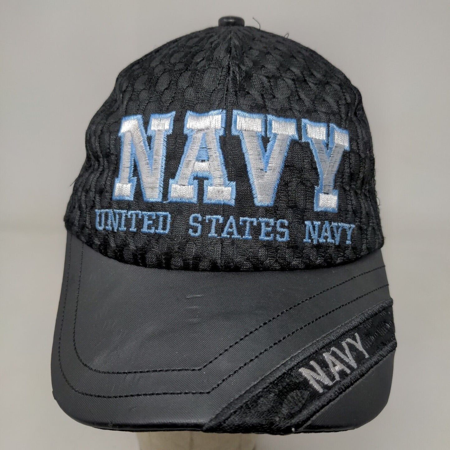 U.S. Navy Men's Strapback Hat Black OSFA Big Embroidered Logo Spell Out