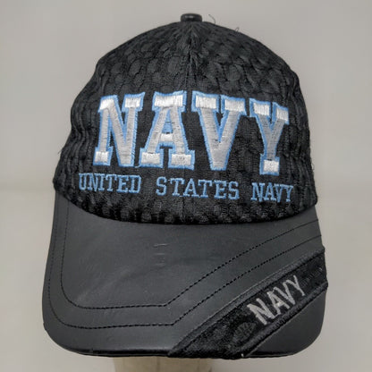 U.S. Navy Men's Strapback Hat Black OSFA Big Embroidered Logo Spell Out