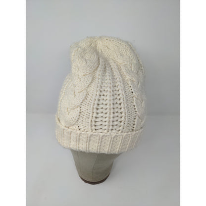 K Accessories Cable Knit Beanie Hat 100% Recycle Material Cream