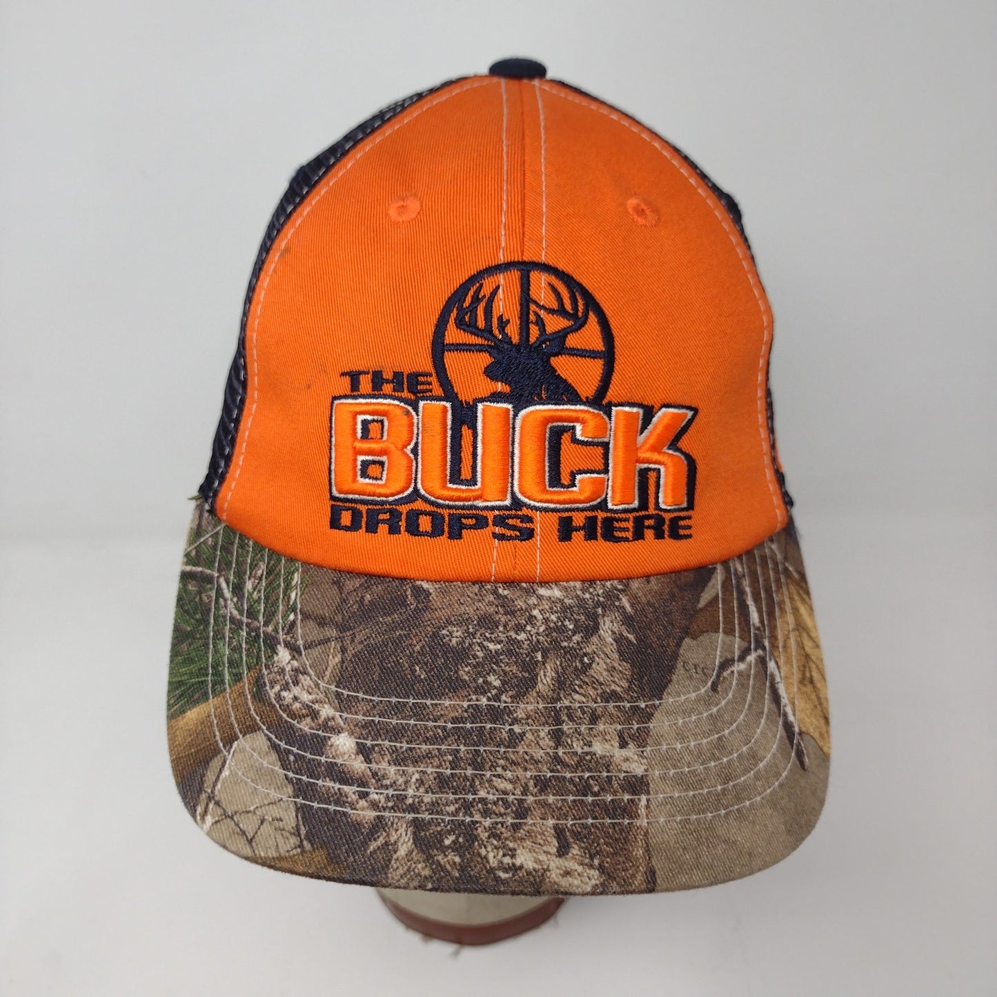 Team Realtree Orange &  Camo Meshback Snapback Hat The Buck Drops Here Hunting