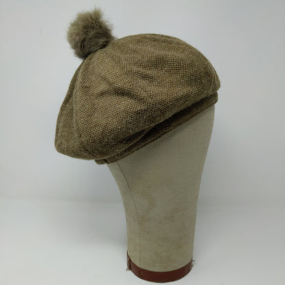 C.C. Exclusives Wool Blend Pom Pom Hat Brown Quilted Liner Logo