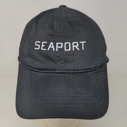 Unbranded Men's Slideback Hat Black Adjustable Embroidered Seaport Logo Cotton