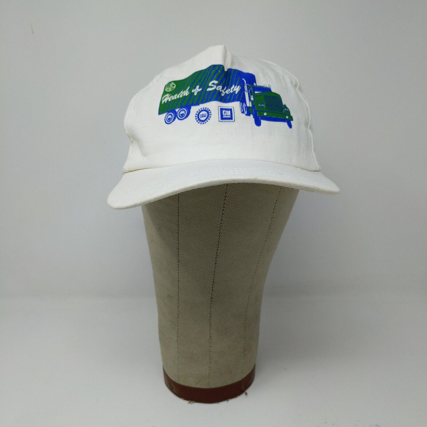 Vintage GM UAW Health & Safety Truck White Slideback Adjustable Hat Cap Men