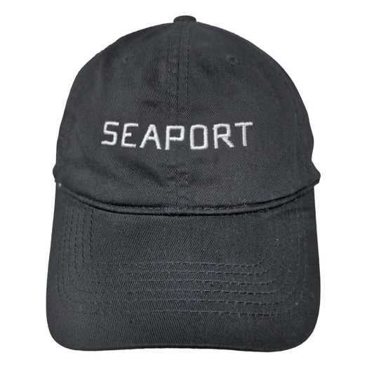 Unbranded Men's Slideback Hat Black Adjustable Embroidered Seaport Logo Cotton