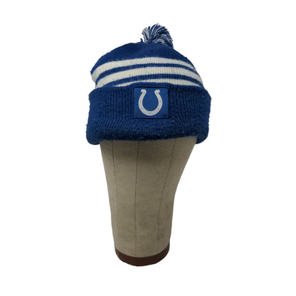 NFL Football Indianapolis Colts Beanie Hat Blue White Striped Pom Pom Patch Logo