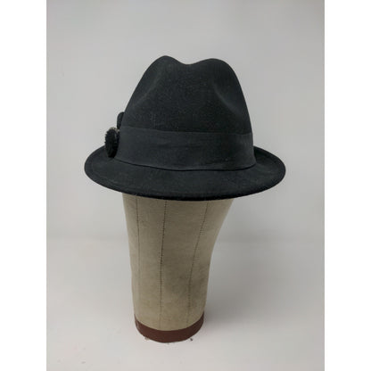 Scala Collezione 100% Wool Fedora Hat OS Black Gem Fabric Flower Accent