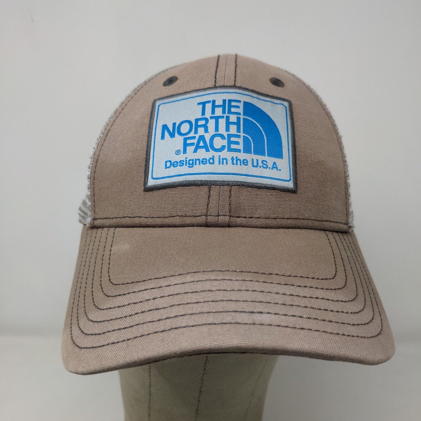 The North Face Men's Snapback Mesh Back Hat Tan Gray Patch Logo