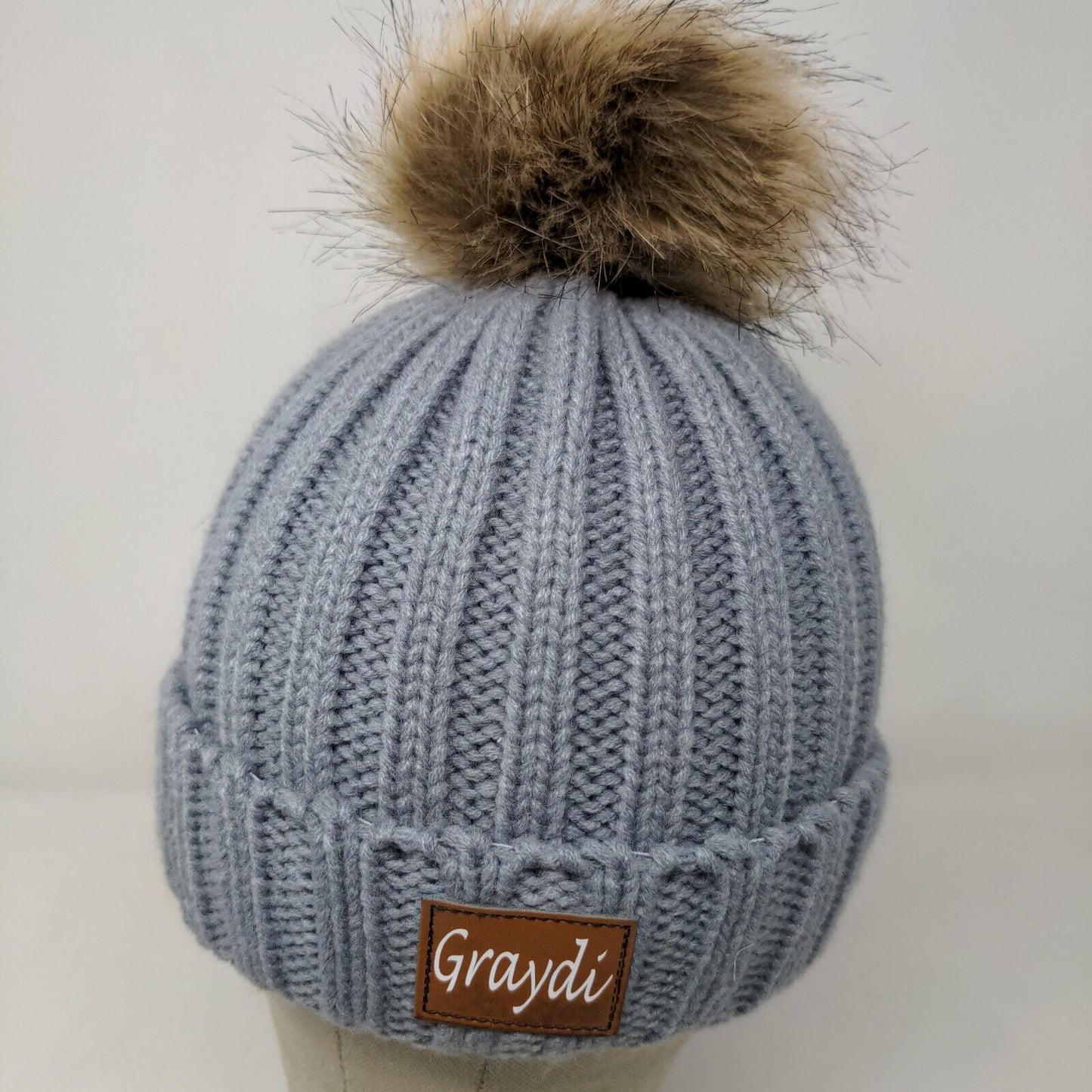 Graydi Men's Beanie Hat Cap Gray Knit 100% Acrylic Patch Logo