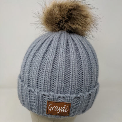 Graydi Men's Beanie Hat Cap Gray Knit 100% Acrylic Patch Logo