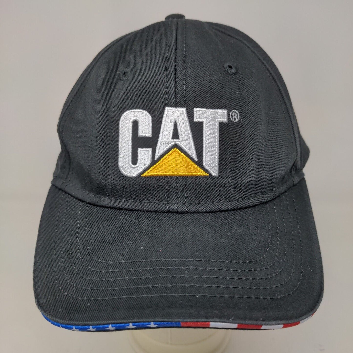 CAT Caterpillar Men's Strapback Hat Black Adjustable Embroidered Logo Cotton